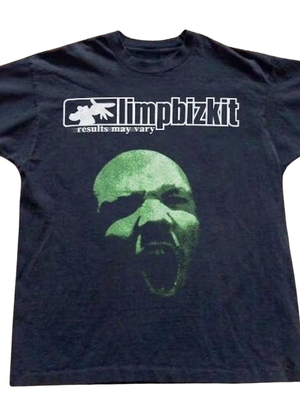 'Results May Vary' Black Graphic Tee - Green Face Print